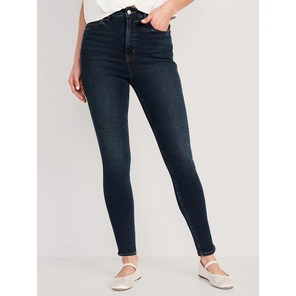 Old Navy Rockstar Super-Skinny Jeans Womens 10 Short Blue Dark Wash Stretch NEW